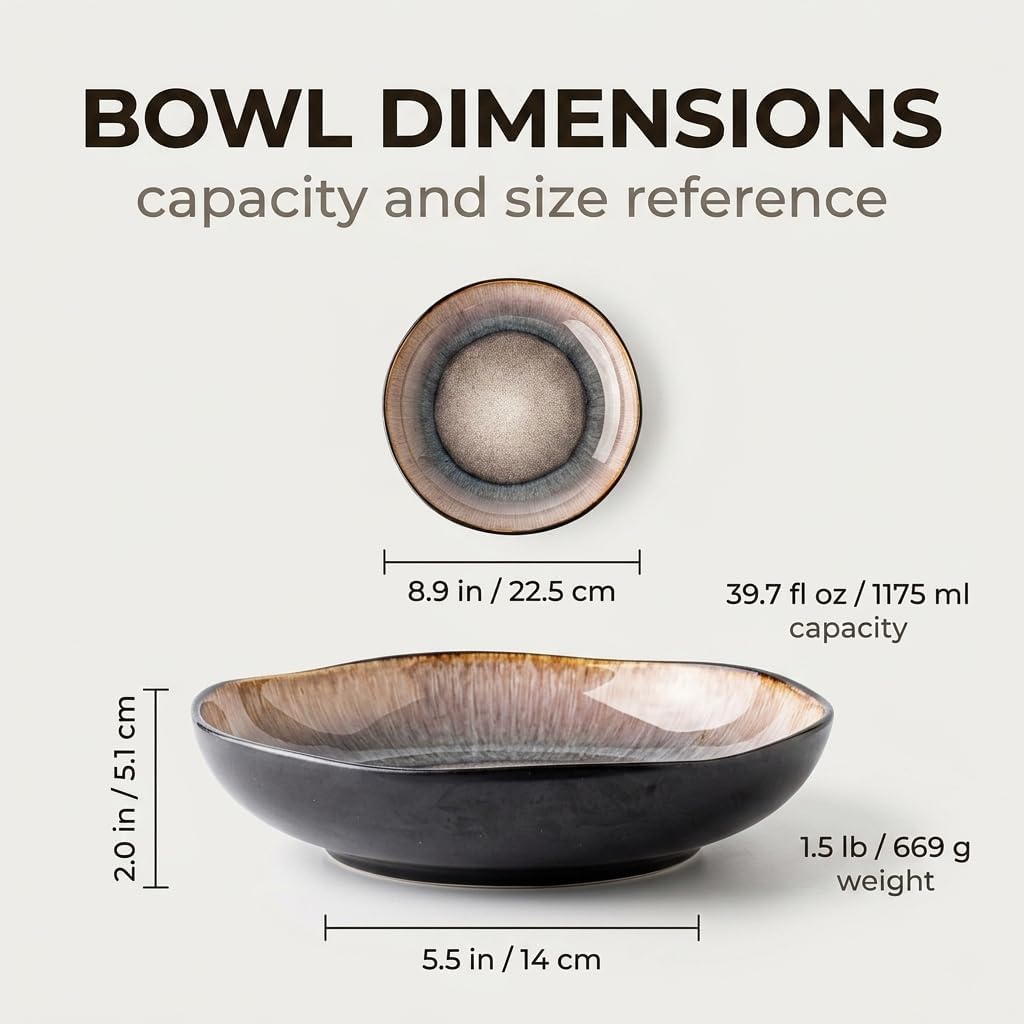 Ceramic Decorative Bowl, Decorative Ceramic Bowl Tray with Reactive Glaze, Shallow Centerpiece Accent Decor Table