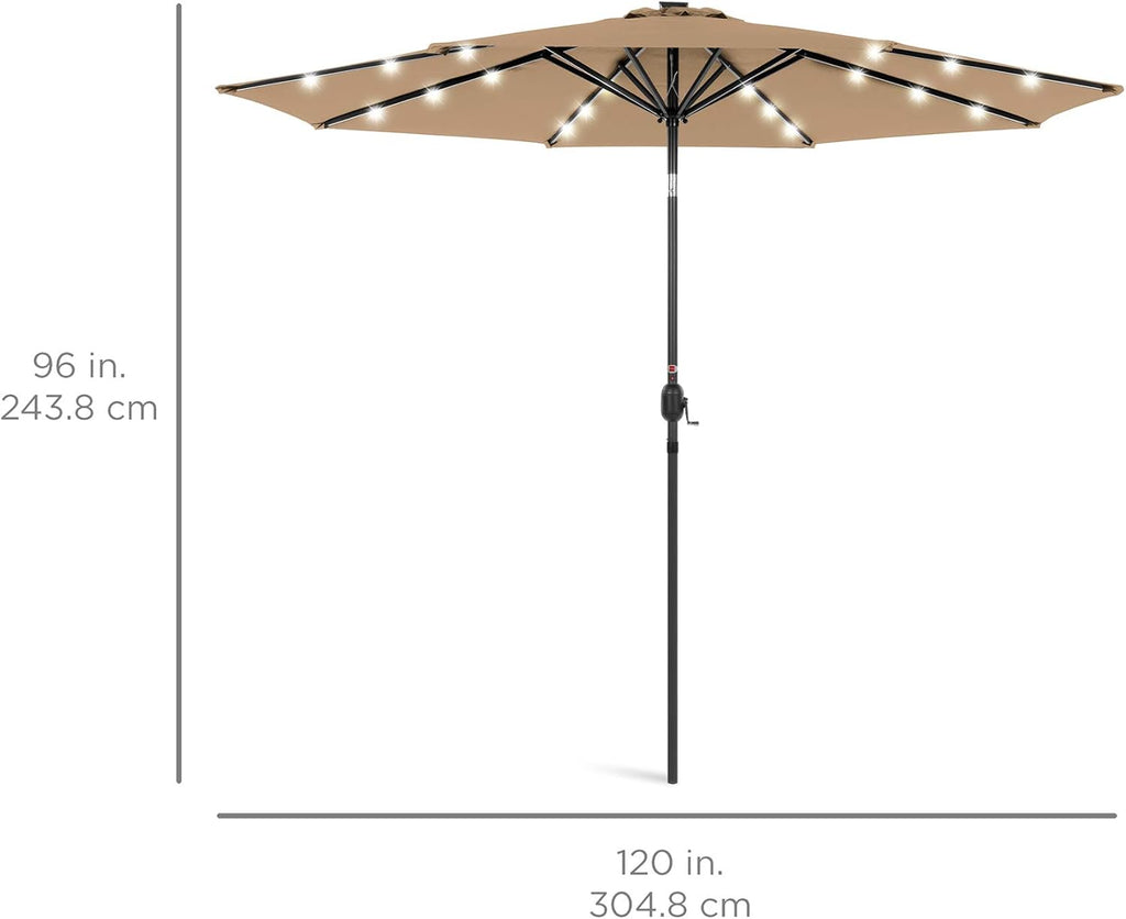10ft Solar Polyester LED Lighted Patio Umbrella w/Tilt Adjustment and UV-Resistant Fabric - Tan