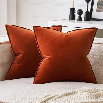 Fall Decorative Burnt Orange Velvet Euro Sham Pillow Covers 26x26
