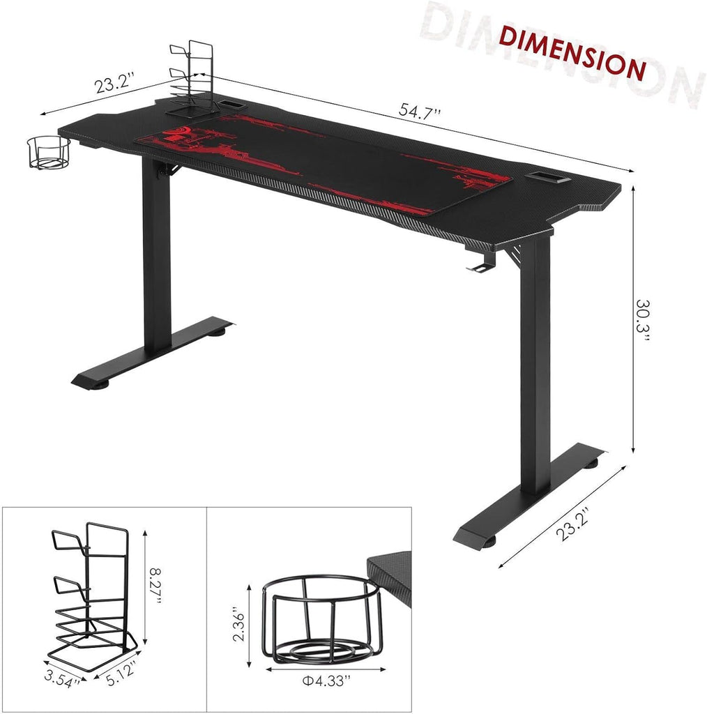 55 Inch Gaming Desk Home Office Computer Desk Carbon Fiber Workstation with Pad