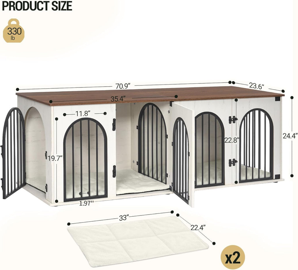 71" Dog Crate Furniture for 2 Dogs, Heavy Duty Indoor Dog Kennel TV Stand