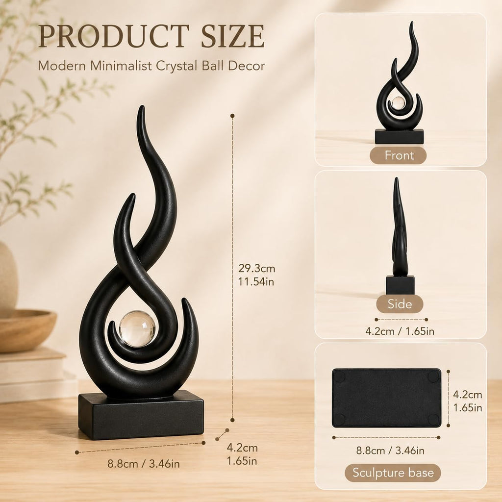 Abstract Sculpture Decor, Black Resin Art Statue | Contemporary Home Decor Accent , Bookshelf, Coffee Table, Office