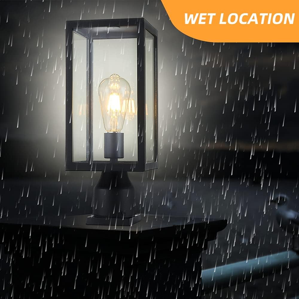 Large 15 inch Outdoor Post Light,Waterproof Cast Aluminium Lamp Post Light Fixture,Post Lantern with Pier Mount Base