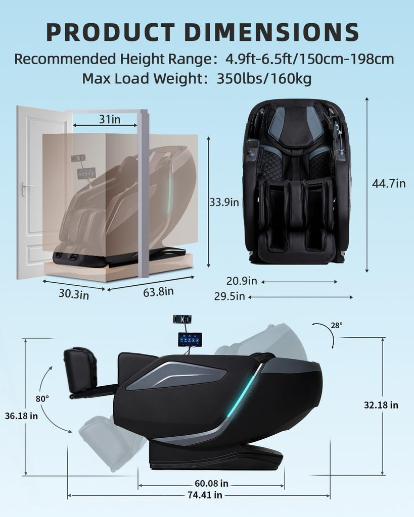 4D Massage Chair Full Body Zero Gravity 53" SL Track Recliner | 15 Auto Modes,Back & Calf Heat,Body Scan,Deep