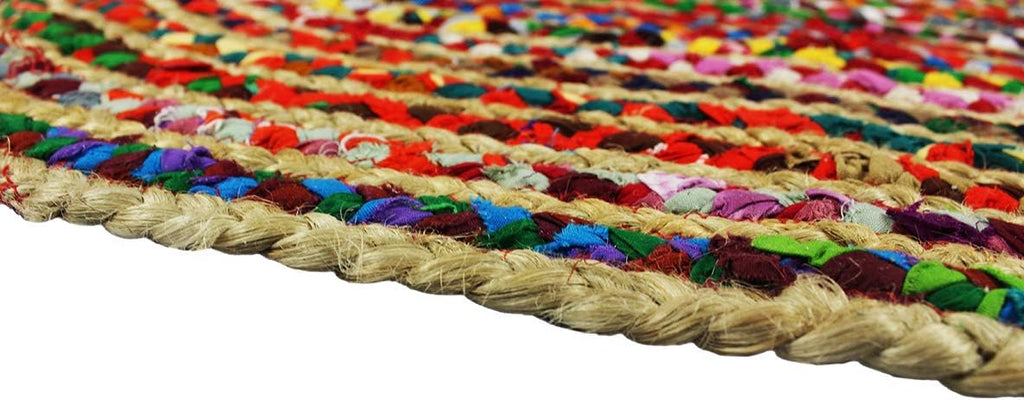 Jute Chindi Braid Rag Rug - 5x8 Ft Oval Multi Color Area Rug | Handwoven Reversible Jute & Natural Recycled Cotton