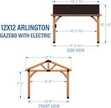 12' x 12' Cedar Wood Outdoor Gazebo Pavilion with Hardtop Galvanized Steel Peak Roof, Snow Support