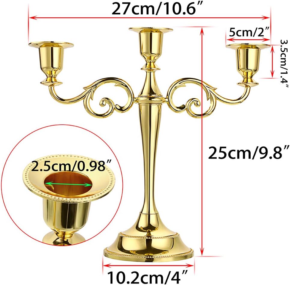 3 Arms Metal Candelabra Candlestick Silver European Elegant Candle Holder Candle StandHome Decoration (Golden Tone)