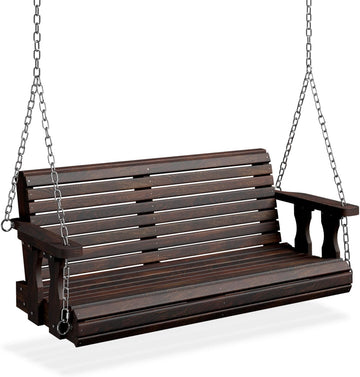 2026 Upgraded 4 FT Wooden Porch Swing, 880 LBS Heavy Duty, Rustic | 2026 Upgraded Design; Heavy-Duty Wooden Swing;