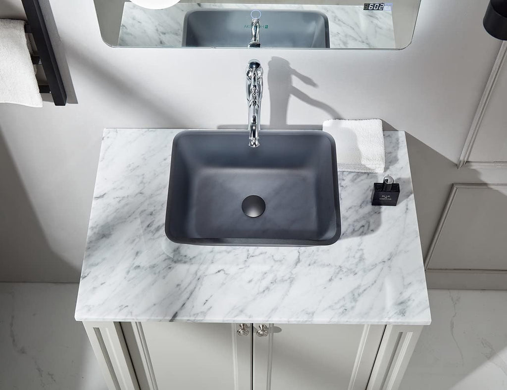 Europea GreyTempered Deco Glass Vessel Bathroom Sink in Grey Transparent Matt | Top Mount Sinks Above Countertop