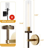 Farmhouse Chandelier with Glass Tube, Gold 6-Lights Wagon Wheel Chandeliers,Gold sconces Wall Lighting, 19" Knurling Brass Wall Sconces Set of Two A114-B0D7VK6WV8