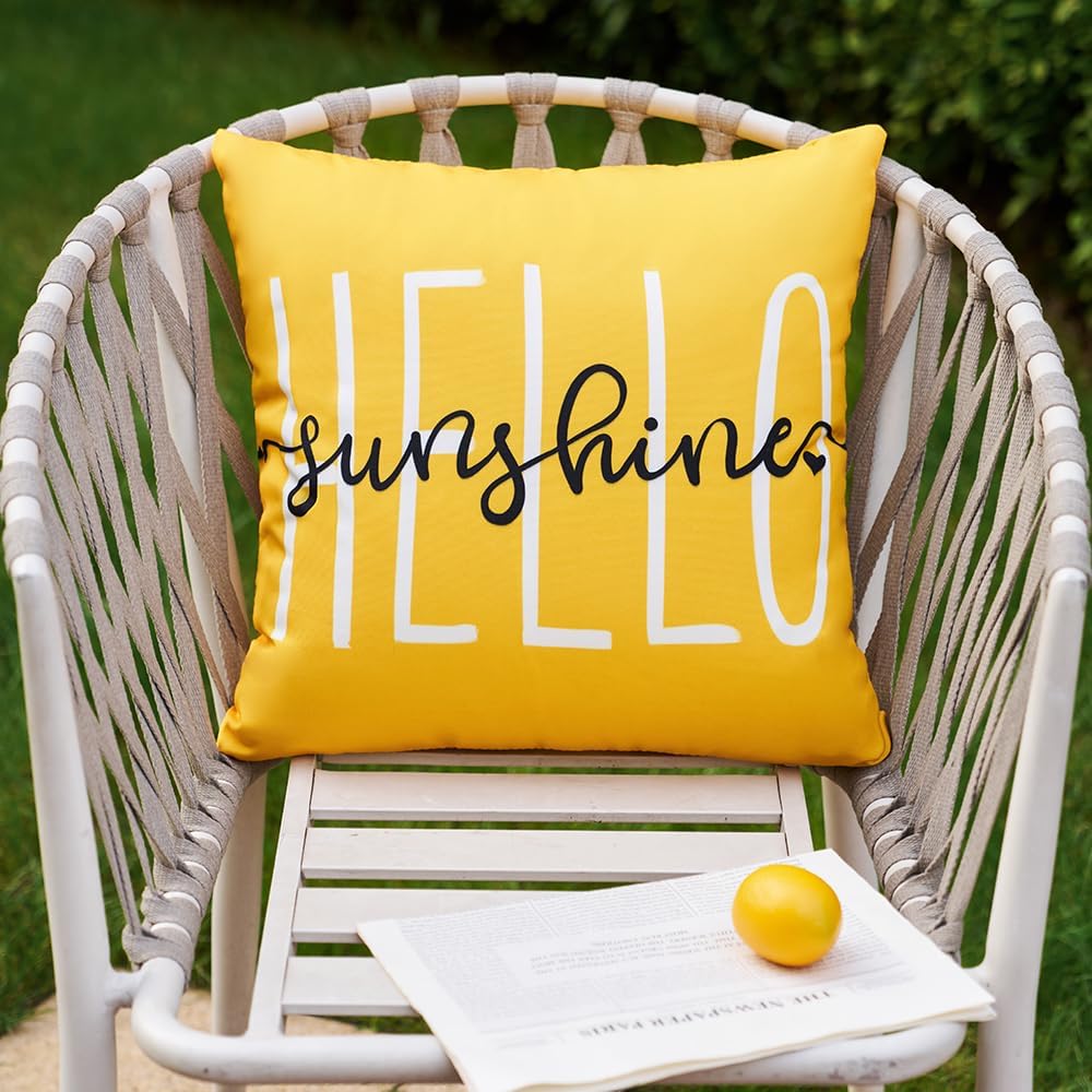 Outdoor Pillow Covers 18x18 Inch Set of 2 Hello Sunshine Decor Yellow Waterproof Summer Outdoor Waterproof Pillow