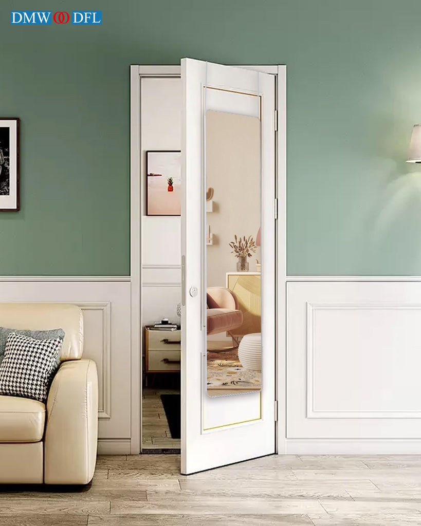 48x14 Rounded Rectangle Over Door Full Length Mirror Silver White