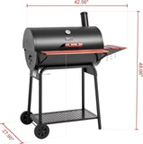 30-Inch Barrel Charcoal Grill with Wood-Painted Side Table, 627 Sq. In. Cooking Area for Outdoor Patio, Backyard, and Parties