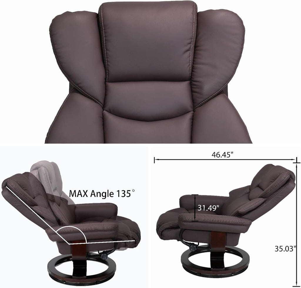 Modern Reclining Swivel Lounge Chair and Ottoman — Brown Leather