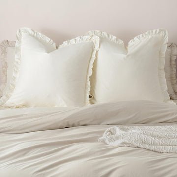 Washed Cotton Euro Shams with Ruffle 26"x26", Cream, 2 Pack, No Insert