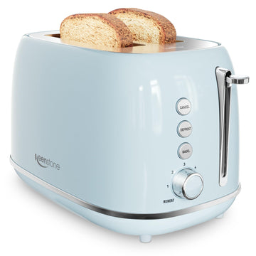 Retro 2 Slice Stainless Steel Toaster with 6 Bread Shade Settings, Bagel, Cancel, Defrost Function, Extra Wide Slot