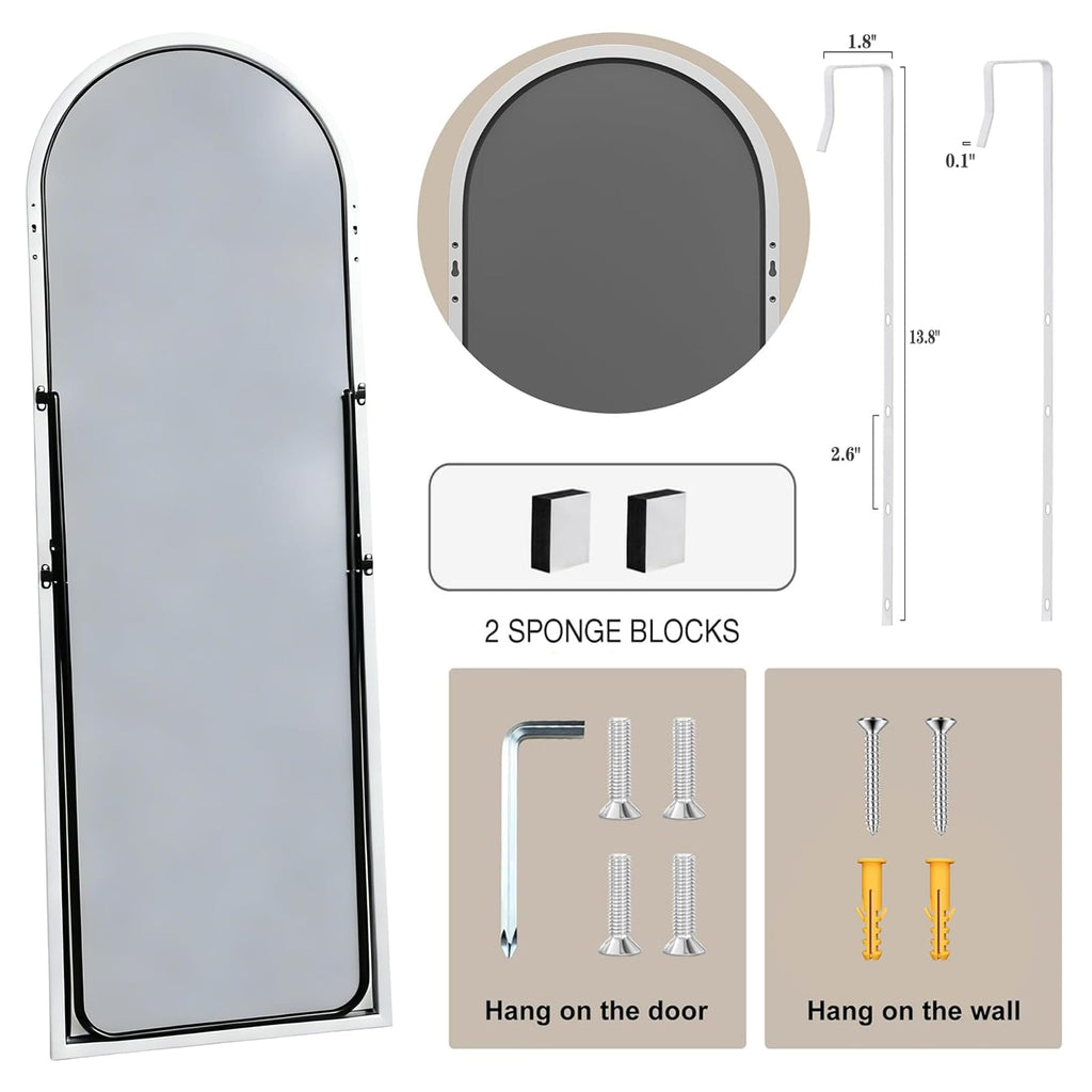 50"x 16" Full Length Door Mirror with Stand, Full Body Mirror, White