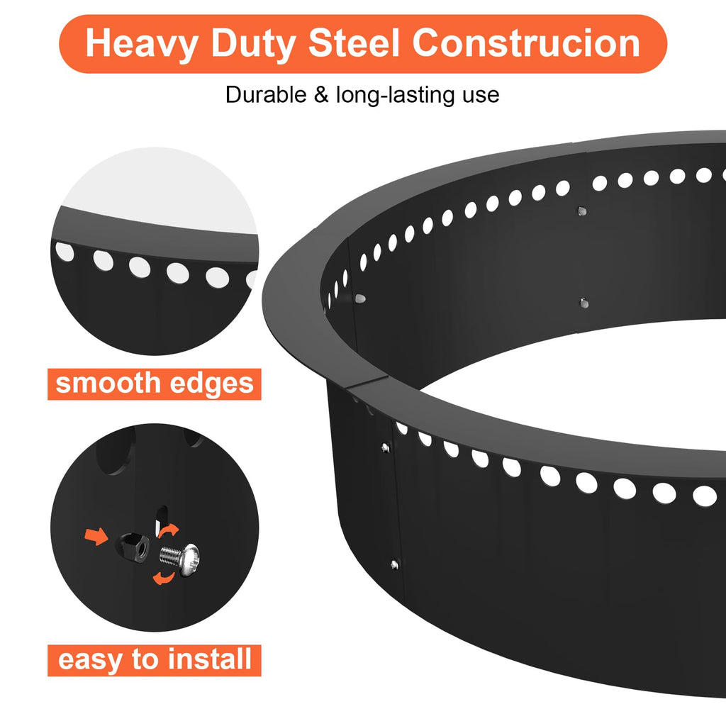 Smokeless Fire Pit Ring, 64-Inch Outer/60-Inch Inner Heavy Duty Large Solid Metal Steel Flower Shape Firepit Rim