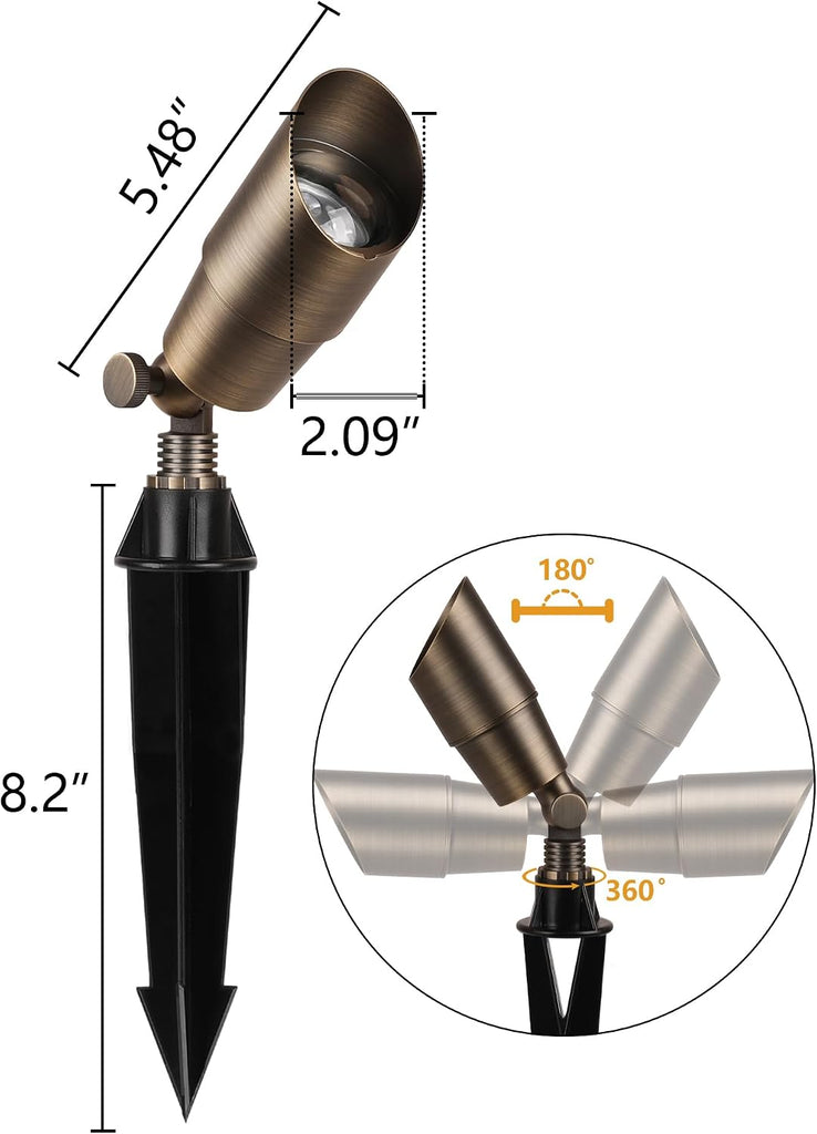 Solid Brass Low Voltage Landscape Lighting, Wired 12V LED Landscape Spotlights with Aluminum Housing MR16 Bulb, Heavy