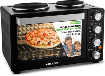 2-in-1 Convection Oven & Cooker - 30 Quart, 1500W Multi-Function Kitchen Oven with Dual Hot Plates, 7 Cooking Modes
