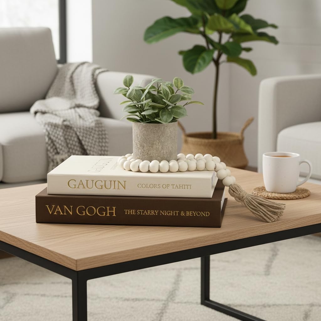 Decorative Books Decor - Stackable Faux Book Box for Coffee Table Styling & Hidden Storage - Neutral Linen Fake Books