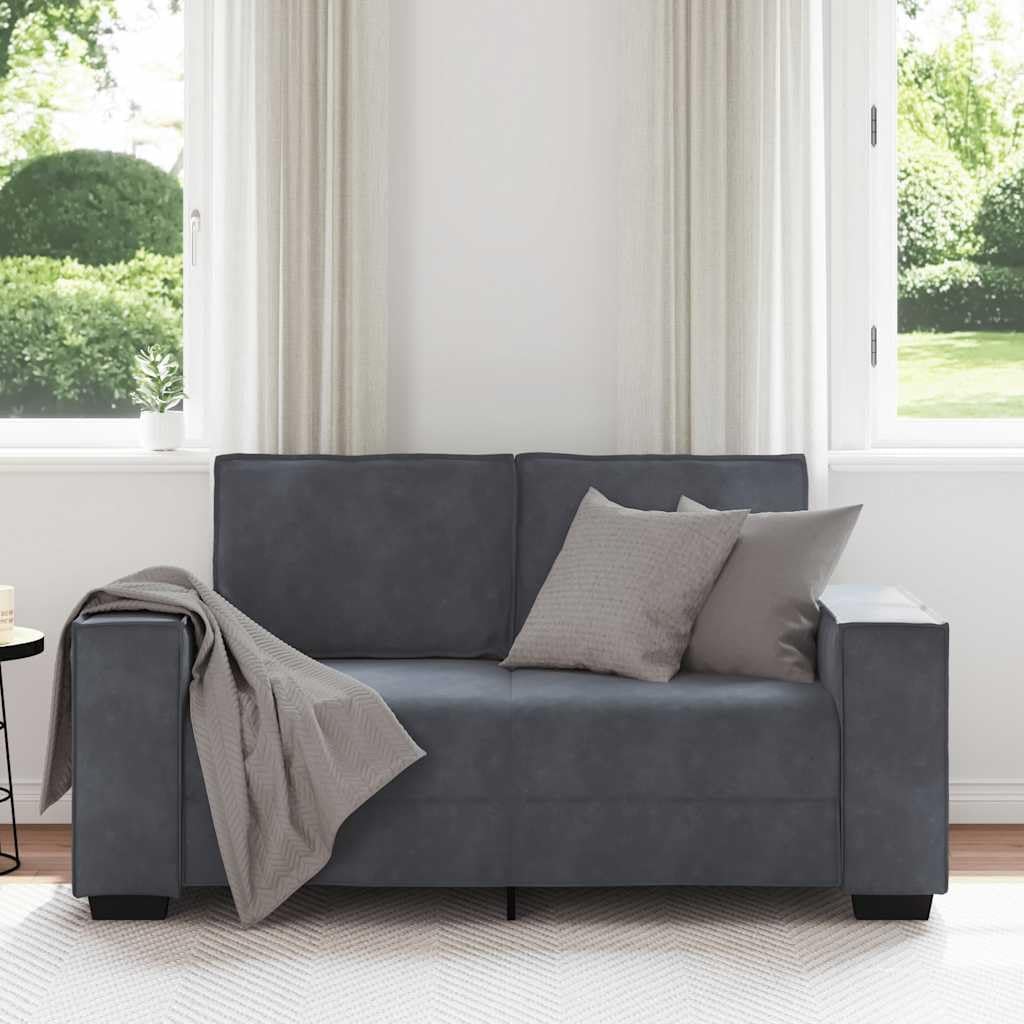 47.2 Inch Velvet 2-Seater Sofa Dark Gray, Upholstered Small Sofa with Wide Armrests , Sturdy Wood and Metal Frame