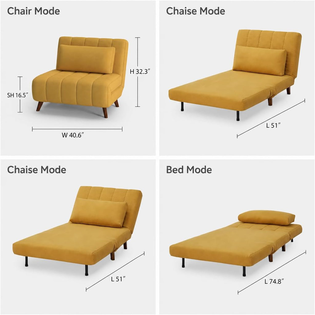 Artdeco Home Generous 40.6" W Sleeper Chair Bed,3in1 Twin Convertible Chair Bed Futon Sofa with Adjustable Backrest