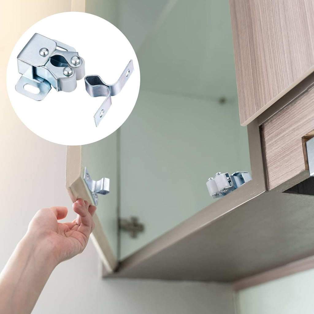 20 Pcs Cabinet Door Latch and Catch Hardware Double Roller Catch Cabinet Latches with Spear Strike Doors Kitchen