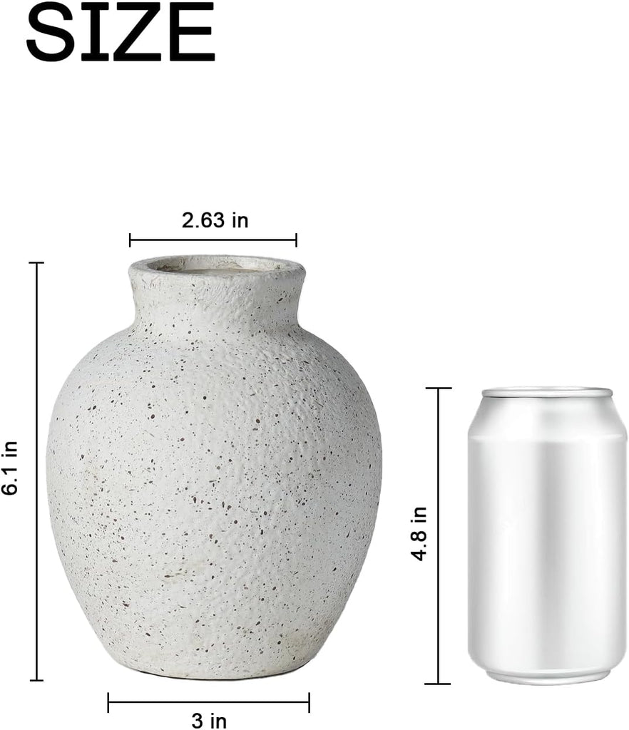 6.1 Inch White Ink Dot Vase, Rustic Ceramic Vase