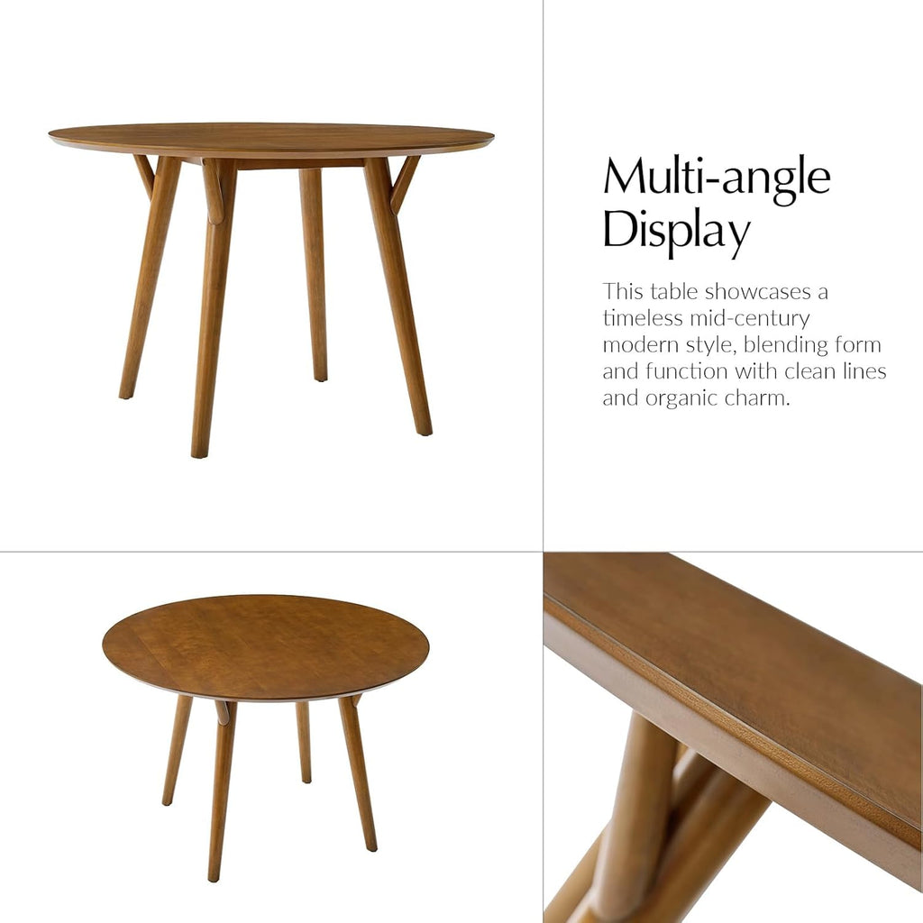 Round Dining Table for 4, 45” Solid Wood Kitchen Dining Room Table, Small Dinner Coffee Writing Table for Kitchen