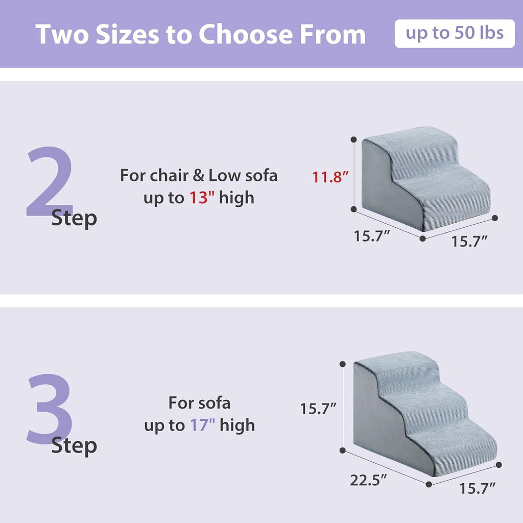 Dog Stairs for Small Dogs, 2-Steps Dog Ramp for Couch, Pet Stairs with Highly Supportive Foam and Non-Slip Bottom