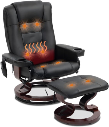 Modern Reclining Lounge Chair and Ottoman — Black PU Leather