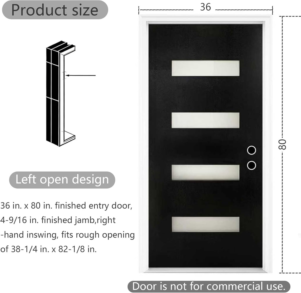 Modern 36 x 80 Fiberglass Entry Door with Frosted Glass, Contemporary Front Door for Home, Sturdy Pre-Hung Fiberglass
