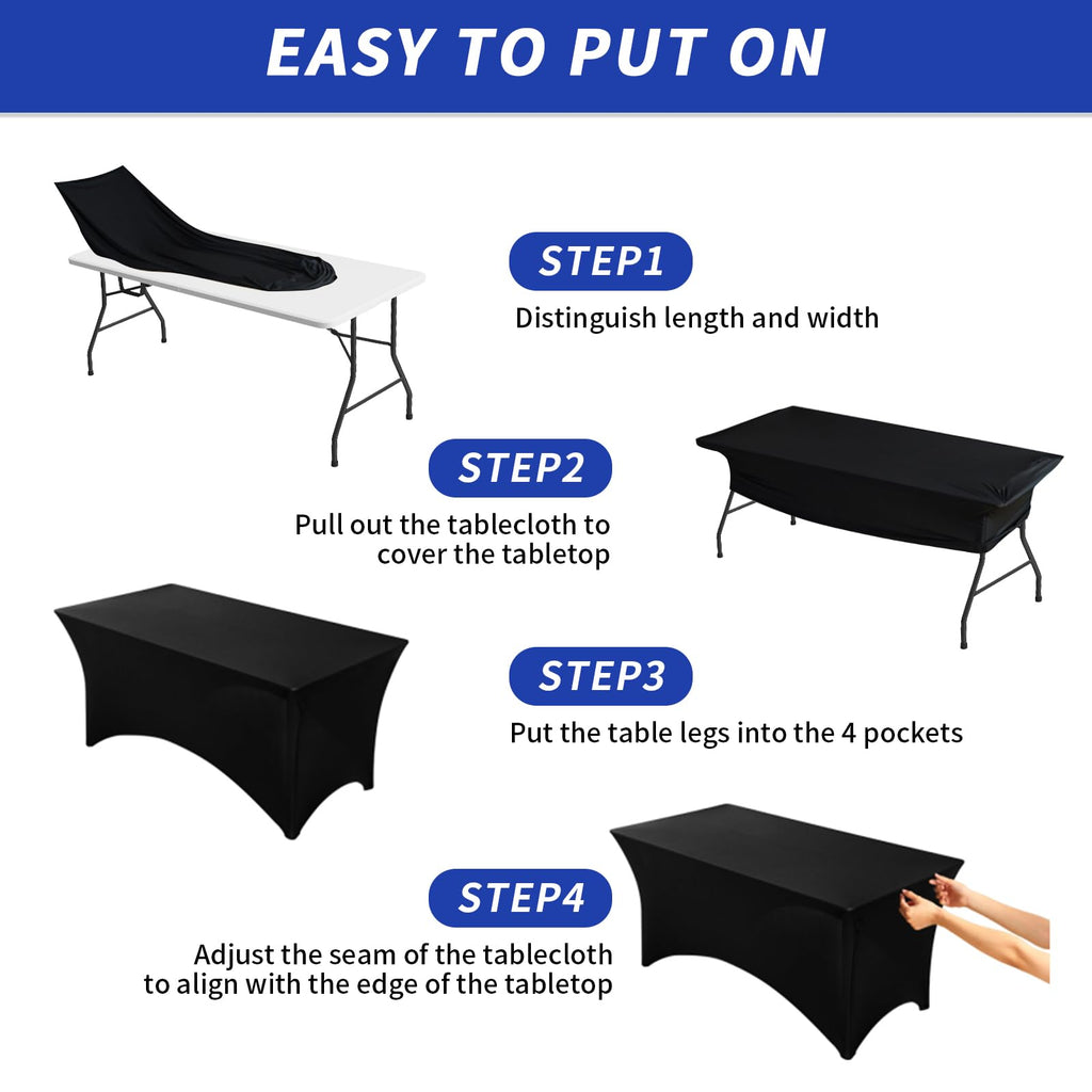 3 Pack 6FT Black Tablecloth Rectangle Spandex Fitted Table Cover