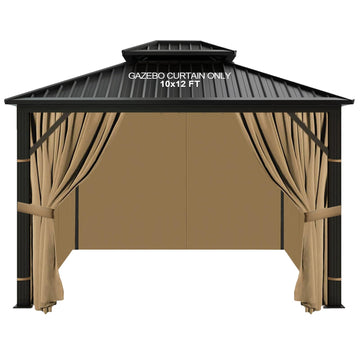 10x12 Gazebo Curtains Outdoor Waterproof, 4 Panel Sidewalls, Brown