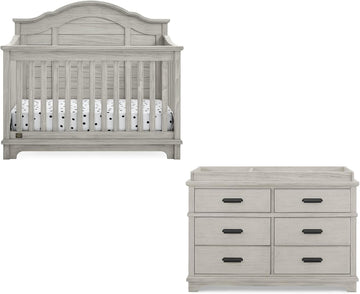 Asher Crib and Dresser Nursery Furniture - 6-in-1 Convertible Crib with Toddler Rail | Fully Assembled 6 Drawer