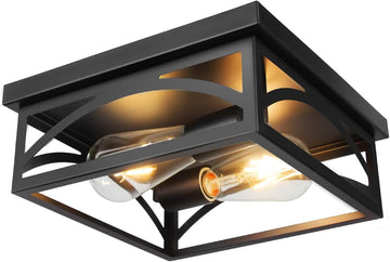 Black Square Flush Mount Ceiling Light, Farmhouse Ceiling Light Fixture for Hallway Porch Kitchen