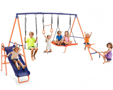 Swing Sets for Backyard with Slide, 700lbs Metal Playset for Kids 3-12