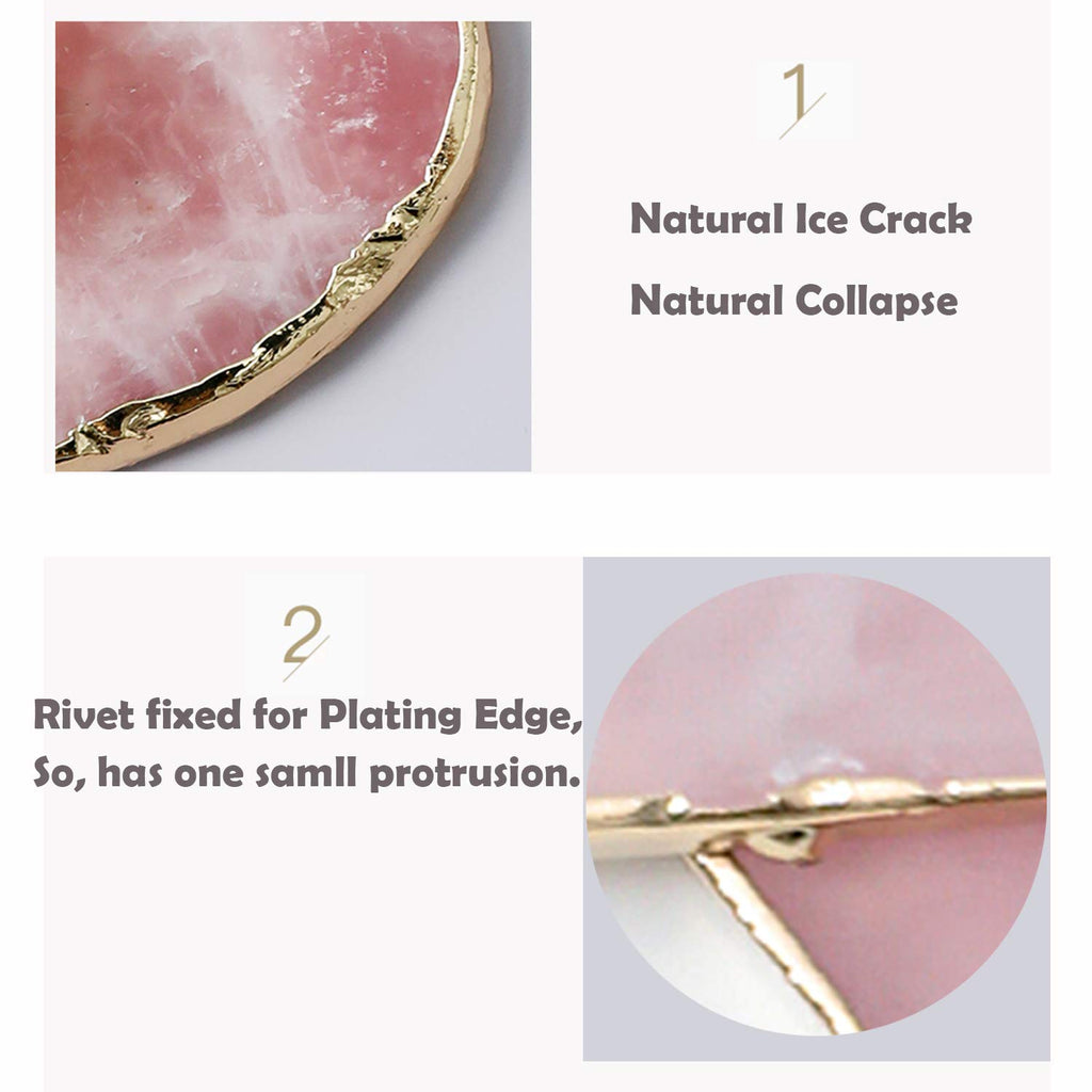 Rose Quartz Coaster Single with Stand (1Pcs), Pink Round Agate Coaster for Drinks, Natural Rose Crystal Stone with