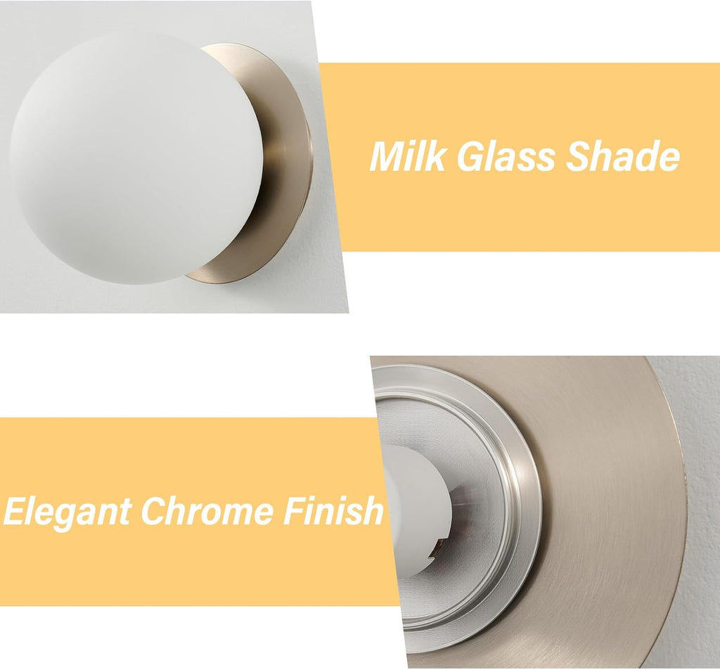 Nickel Globe Wall Sconce,Single Light with Milk Glass Shade | 6" Minimalist Spherical Vanity Sconces,Contemporary