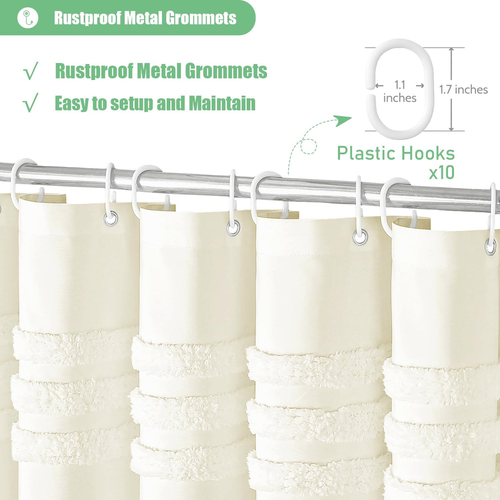 Stall Shower Curtain Chenille Striped Fabric 60"x72" Cream