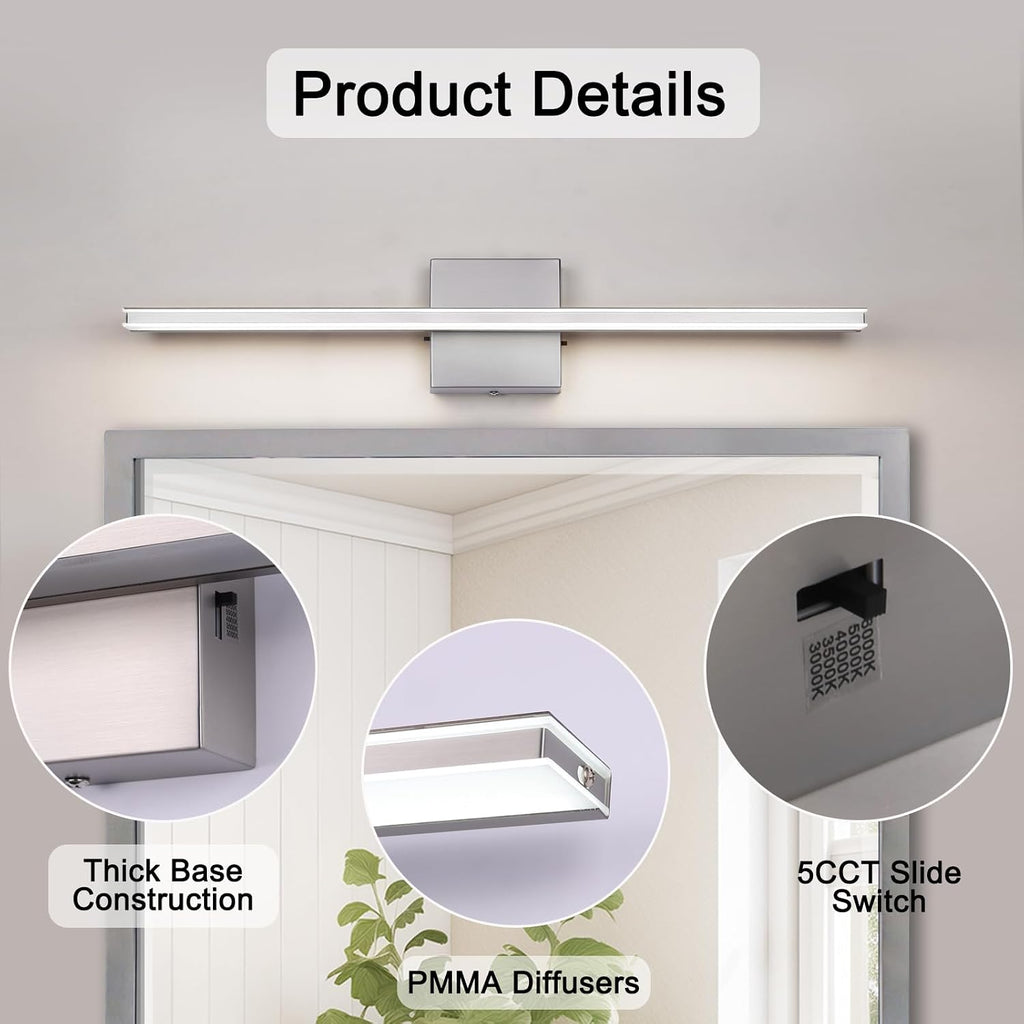 LED Modern Bathroom Light Fixtures 18W Brushed Nickel Vanity Lights Bar 5CCT Dimmable ixture Over Mirror Vanity Light