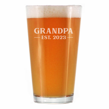 Grandpa Est 2023 Bold Pint Glass for New Grandpa - 16 oz