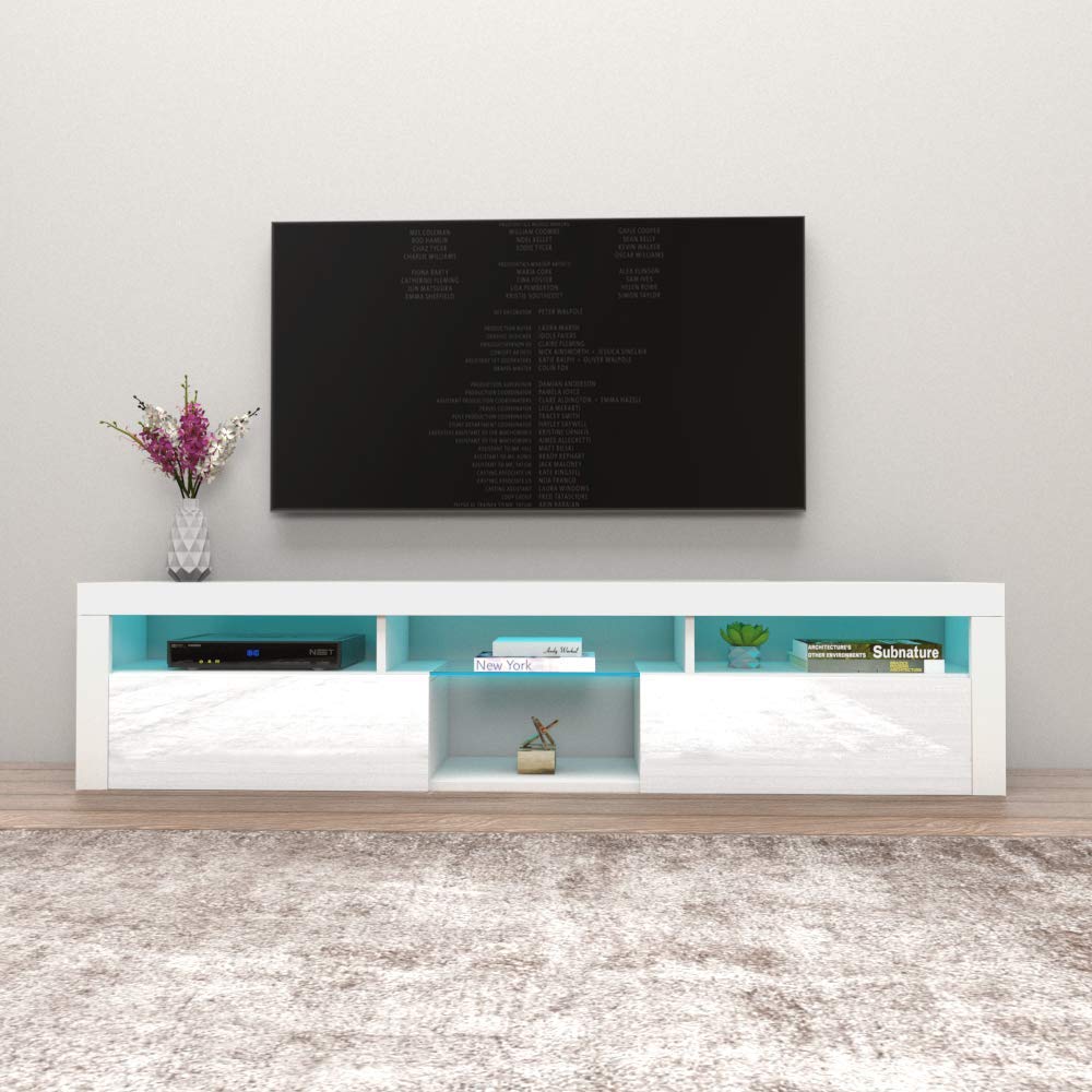 Bari 200 Floating - Wall-Mounted Entertainment Center with LED Lighting and Storage - Modern High Gloss