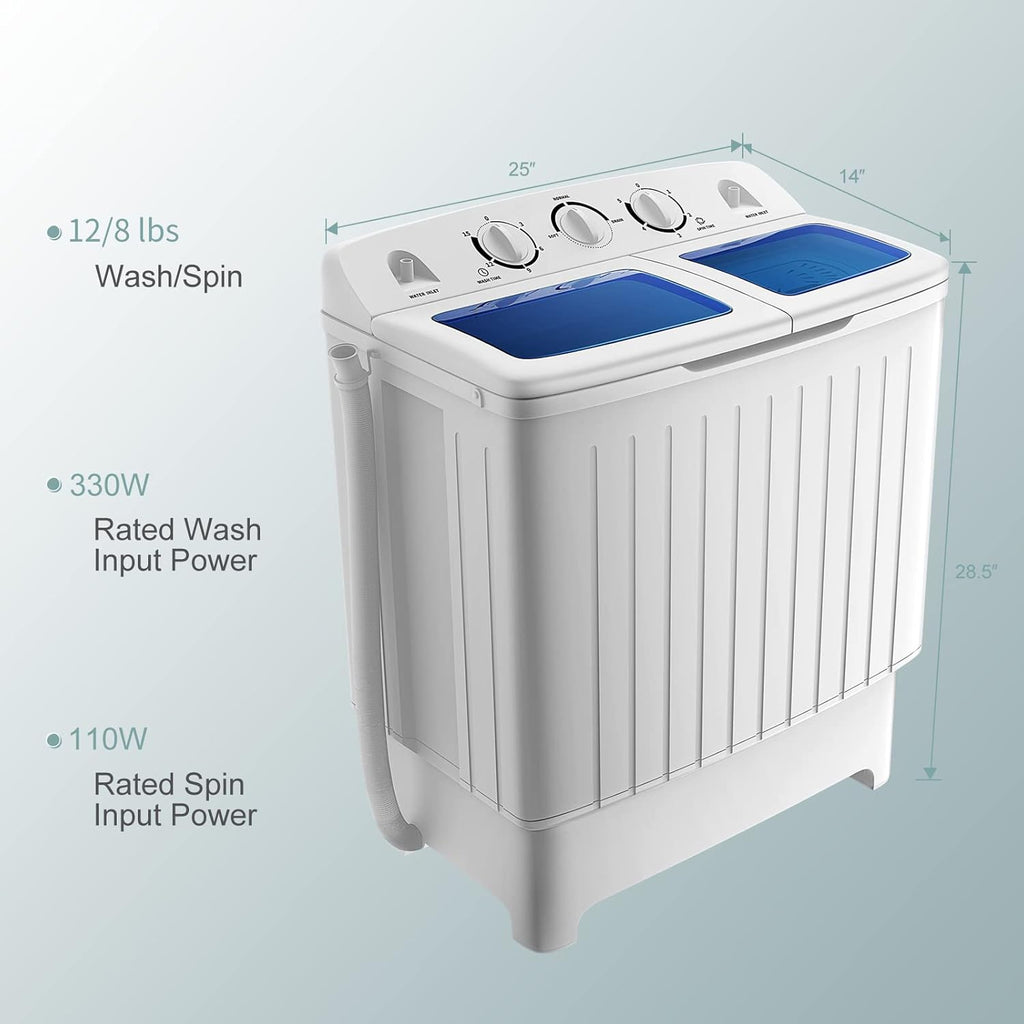 Portable Washing Machine, Twin Tub 20 Lbs Capacity, Compact Laundry Washer(12 Lbs) and Spinner(8 Lbs), Durable Design