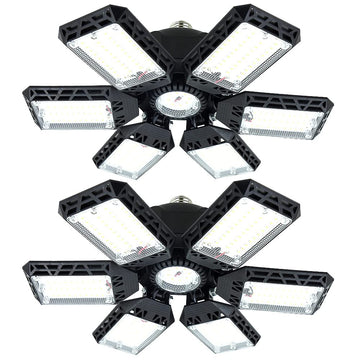 2-Pack LED Garage Lights, 160W 6500K Garage Lights Ceiling Led Bulb with 6+1 Adjustable Panels, LED Shop