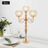 2 Pack Gold Candelabra Centerpiece 5 Arms with Crystal Pendant 21.5 Inch Tall Floor Crystal Chandelier Crystal Beaded