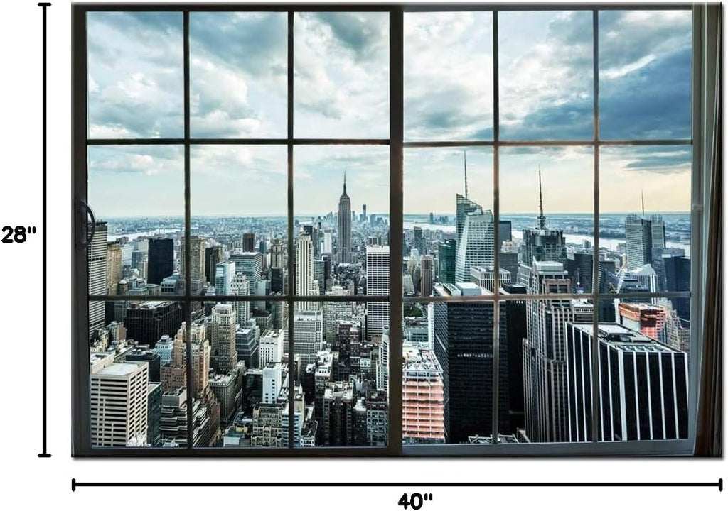 Large Manhattan New York City Skyline Canvas Prints Cityscape from Window Picture Photography Canvas Art with Inner