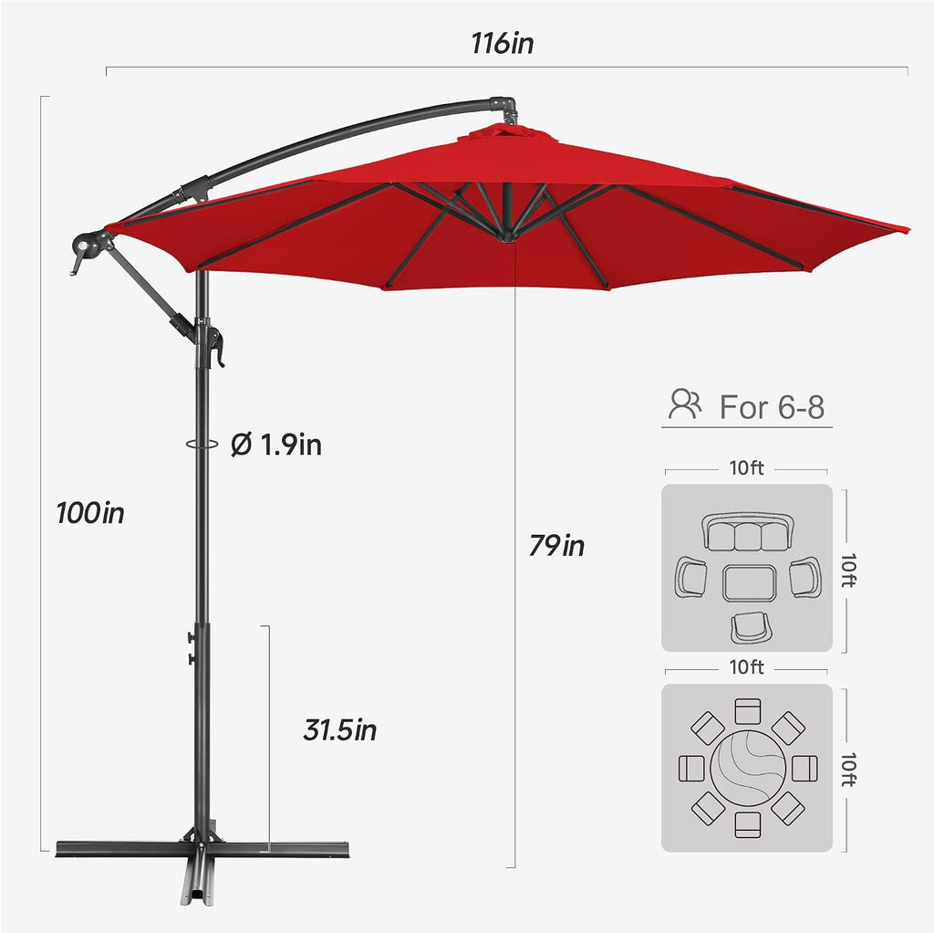 10ft Cantilever Patio Umbrella Outdoor, Large Offset Umbrella with Crank and Cross Base