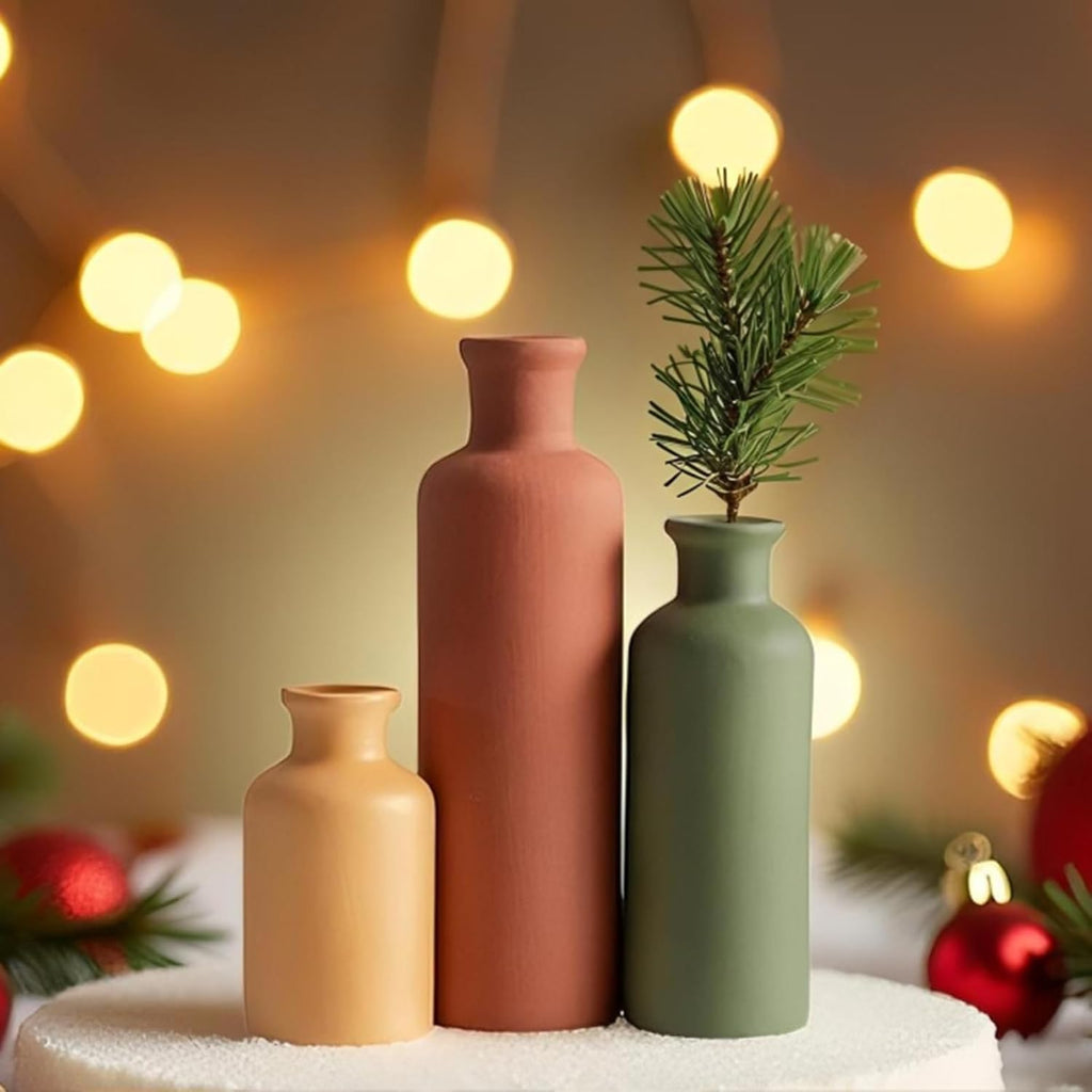 Modern Ceramic Vase Set of 3, Neutral Colors, Decorative Bottles